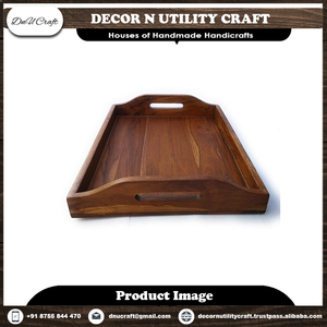 Plateau de service artisanal en bois de Sheesham avec poignée, finition laquée, pour usage résidentiel - Product Image 5