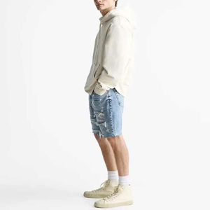 Wholesale 2025 High Quality <b>Men</b> Knee Length 100% Distressed Washed Denim Ripped <b>Jeans</b> Shorts custom logo oem service - Product Image 3