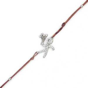 925 Sterling Silver Fine Charm <b>Bracelet</b> with <b>Flower</b> Stick Figure and Brown Cord Elegant Stick Figure <b>Bracelet</b> - Product Image 3