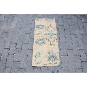 1.4x3.3 ft Vintage Turkish Rug, Small Rug, <b>Brown</b> <b>Wool</b> Rug - Product Image 1