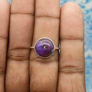 Púrpura cobre Mohave turquesa conjunto 925 plata esterlina minimalista Pequeño anillo de piedra anillos finos hechos a mano para boda adolescente - Product Image 4