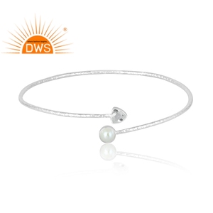 Hot Selling 925 Sterling Silver Natural Pearl & Crystal Quartz Gemstone <b>Bangle</b> Custom Jewelry for Women Gift for Her - Product Image 1