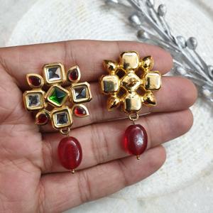 Colorful Kundan Gold Plated <b>Drop</b> <b>Earrings</b> <b>Red</b> Green Stone Ethnic Party Jewelry for Women Indian Traditional <b>Earrings</b> - Product Image 1