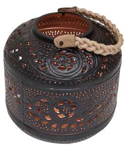 Lanterne de jardin en métal antique de style marocain, porte-bougie suspendu d'extérieur, lanterne votive rustique avec patine verdigris et poignée en corde - Product Image 2