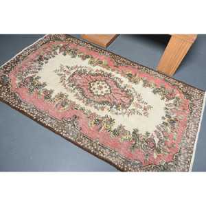 Vintage Area Rug, 4x6.8 ft Turkish Rug, <b>Red</b> <b>Wool</b> Rug - Product Image 4