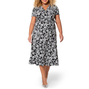 Robe en jersey fleurie vieillie Leota Monique, taille 1X, élégante, style faux cache-cœur avec fermetures éclair et drapage, lavable - Product Image 1