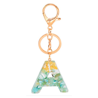 Porte-clés en résine époxy personnalisé, pendentif fleur, paillettes en résine, lettres de l'alphabet, porte-clés