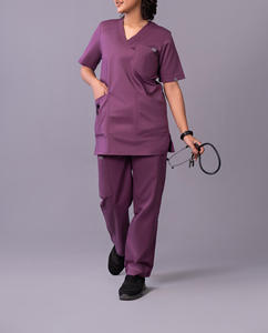 Nouvel ensemble de blouses d'été unisexe à manches courtes et col en V en tissu élastique Spandex Polyester peigné, idéal pour le personnel chirurgical et hospitalier - Modèle 2026 amélioré - Product Image 3