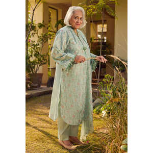 Conjunto de Traje de 3 Piezas para Mujer, Bordado, 100% Algodón, Estampado Floral, con Dupatta de Chifón Bordado, Corte Holgado PM-62048 - Product Image 6