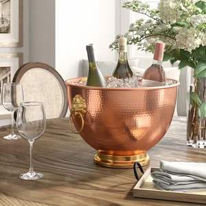 Seau à glace en cuivre d'aspect vintage de qualité supérieure avec poignées traditionnelles et patine rustique pour le stockage de boissons et la décoration de bar chic - Product Image 4