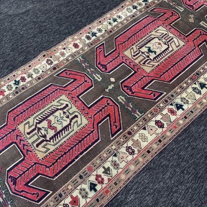 Alfombra Turca Vintage, Alfombra Decorativa de 4.1x10.2 pies, Alfombra Geométrica Rosa y Verde - Product Image 2