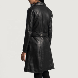 Gabardina impermeable de piel sintética de alta calidad para mujer, ajustada con diseño de solapa, prendas de vestir exteriores largas de temporada de punto - Product Image 2