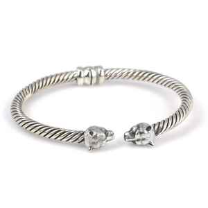 925 Sterling <b>Silver</b> Small Bear Head Twisted <b>Men</b>’s Bracelet | Spring Lock Handmade Turkish Jewelry - Product Image 3