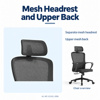 Chaise de bureau moderne à dossier haut en maille avec appui-tête, accoudoirs fixes, siège rembourré, base à cinq étoiles noire pour bureau de direction