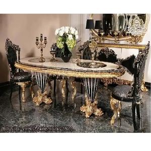 Ensemble de table de salle à manger sculptée de style luxueux haut de gamme ensemble de table à manger ovale de style européen 6 places ensemble de salle à manger en bois massif fait à la main - Product Image 1