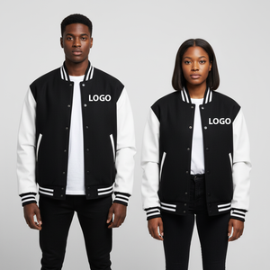 Chaqueta Universitaria de Béisbol con Capucha Larga Personalizada para Hombre, Negra, de Lana, con Mangas de Cuero Genuino, Estilo Urbano, para Invierno - Product Image 1