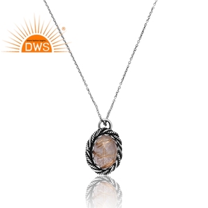 Hot Design 925 Sterling Silver Natural Golden Rutile Gemstone Pendentif Collier Conception Personnalisée Fabricant de Bijoux - Product Image 2