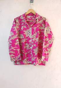 Conjunto de ropa de dormir de algodón indio Rosa hecho a mano para mujer, pijama y camisa con estampado Floral informal, vestido de noche artesanal con bolsa - Product Image 3