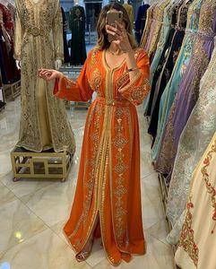 Elegante trabajo de bordado ZARI en vestido de caftán naranja con cuentas de cristal embellecido, piedra, secuencia, trabajo DABKA @ 2024 - Product Image 1
