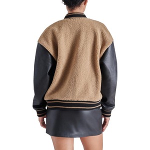 Veste universitaire en cuir pour femmes sur mesure OEM veste universitaire Letterman en fourrure Sherpa pour femmes veste universitaire en cuir pour femmes élégantes - Product Image 3