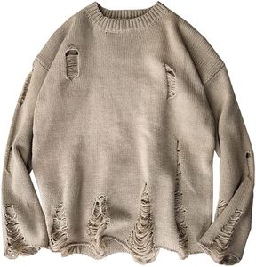 Suéteres para hombre, suéter de Otoño Invierno para hombre, suéter rasgado con cuello redondo de Color sólido, sudaderas de punto cálidas, sudadera de manga larga para hombre - Product Image 2