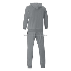 Proveedor de Ropa Deportiva Casual de Dos Piezas, Sudadera con Capucha y Pantalones Deportivos de Color Liso Personalizados, Chándal Gris al por Mayor para Hombre - Product Image 4