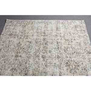 Alfombra Turca Vintage de Patchwork con Base de Látex Ecológica, 5.2x6.4 pies (159x195 cm), Alfombra Persa Blanca de Lana - Product Image 4