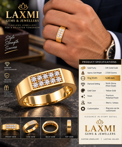 Anillo de boda de oro amarillo macizo de 14k con diamantes redondos de talla brillante, engaste de canal, clásico, unisex. - Product Image 3