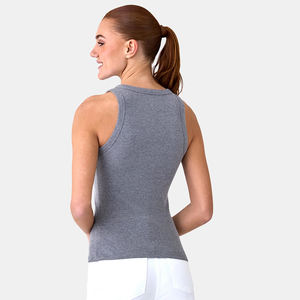 Camiseta sin mangas acanalada de desgaste activo y Fitness para mujer, chaleco de entrenamiento de gimnasio de verano de Color gris, Camiseta de algodón para correr y Yoga para mujer - Product Image 3