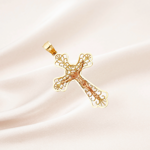 14K dos tonos chapado en oro Cruz religiosa encanto deslumbrante diamante corte crucifijo joyería fina para todos los niños con tema Cristiano - Product Image 5