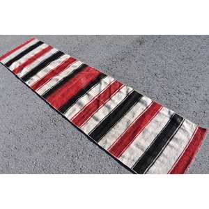 Alfombra clásica Kilim roja y negra de 2,2x8,7 pies, Alfombra de área de lana turca de gran tamaño, respaldo de látex, 10mm de espesor para decoración de habitación de pasillo - Product Image 2