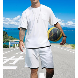 Chándal de Dos Piezas para Hombre, Conjunto Informal de Pantalones Cortos con Cintura Elástica, Camisa de Manga Corta con Botones, Verano - Product Image 3