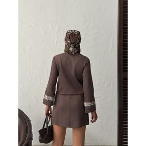 Topshow Women's for Scuba <b>Suede</b> Zip-Up <b>Jacket</b> with Striped Detail - Product Image 1