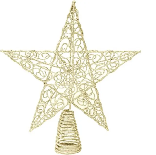 Vendita calda stelle in metallo albero di natale Topper decorazione stella Glitter fiocco di neve con oro per ornamento decorazione natalizia