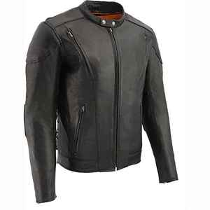Luxury Classic <b>Men</b> 100% Genuine Leather Zipper Closure Vintage Style Cotton <b>Filling</b> Waterproof <b>Men</b> Leather <b>Jacket</b> - Product Image 2