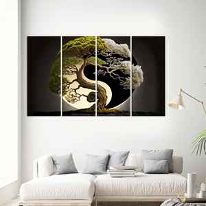 Tableau sur toile Yin Yang Tree : impression sur verre japonais, décoration intérieure, lot de 4 toiles - Product Image 1