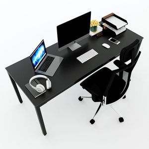 Escritorio minimalista de madera de caucho de 180x70 cm con patas de hierro, muebles de oficina - Product Image 2