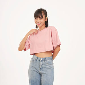 เสื้อยืดสั้นลำลองใส่ได้ทั้งชายและหญิงดีไซน์ใหม่เสื้อครอปโอเวอร์ไซส์ระบายอากาศได้ป้องกันการยับไม่ยับผ้าเจอร์ซีย์ผ้าสีเรียบ - Product Image 1