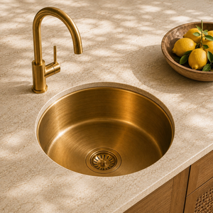 Évier de cuisine rond à cuve unique à encastrer, finition laiton brossé, design moderne, facile à nettoyer DRC-2028 - Product Image 4