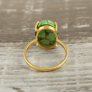 Anillo de piedras preciosas turquesa chapado en oro Vintage para mujer joyería de forma ovalada de moda para aniversario de boda o fiesta recién llegado - Product Image 2