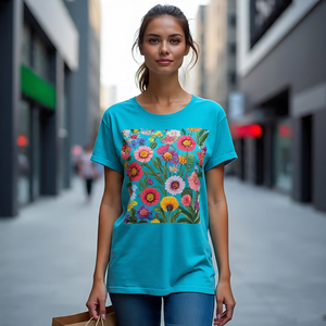 2024 camisetas de manga corta con serigrafía para mujer, camisetas ligeras de cuello redondo con estampado Digital de algodón y poliéster para mujer - Product Image 5