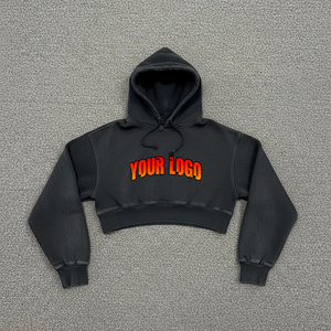 Ensemble de survêtement pour femme avec haut court à séchage rapide, service OEM, prix de gros, fabrication sur mesure de hauts courts à capuche pour femme - Product Image 1