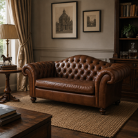 Sofá Chesterfield de 3 Plazas en Cuero Genuino |   Diseño capitoné vintage de estilo europeo |   Patas de Madera Rellenas de Espuma |   Salón Akku Art
