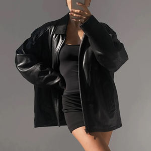 <b>Women's</b> Autumn/Winter Real Sheep Skin <b>Leather</b> Bomber <b>Jacket</b> Long Oversized Plus Size Windproof Outdoor Wear - Product Image 2