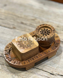 Bela Artisan Plateaux en bois de manguier et ensemble de boîtes Mabkhara Porte-diffuseur d'encens et d'aromathérapie pour les promotions d'affaires de la Saint-Valentin - Product Image 3