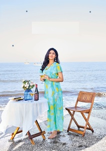 Viscose Premium Chiffon with Digital Prints with Fancy <b>Brooch</b> One Piece Dress - Product Image 5