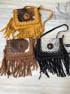 Nuevo estilo personalizado pelo en cuero de vaca gamuza flecos bolsos de calidad superior bohemio mujeres cuero vaquera bandolera monederos - Product Image 3