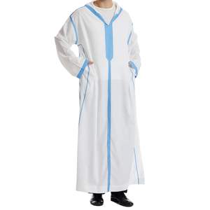 Light White Blue V Neck <b>Men</b> Muslim <b>Thobe</b> Long Sleeve Arabic Kandura Dishdasha Casual Islamic Jubba Prayer Clothing Robe - Product Image 3
