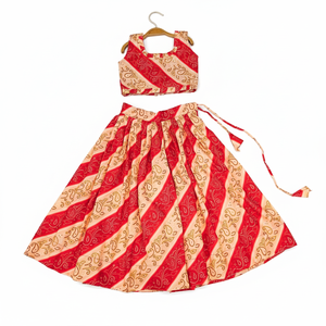 Ensemble Lehenga Choli pour enfants Shoryam Fashion, traditionnel, bandhani rouge, longueur au sol, séchage rapide |   Tenues de fête pour filles pour Diwali et mariage, prêtes à porter - Product Image 1