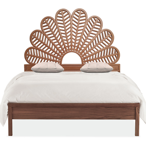 Hand Carved Palm Leaf Half Moon Bed <b>Headboard</b> Natural Finish Engineered Wood Carved <b>Wall</b> Art <b>Wall</b> <b>Mount</b> <b>Headboard</b> Home Decor - Product Image 2